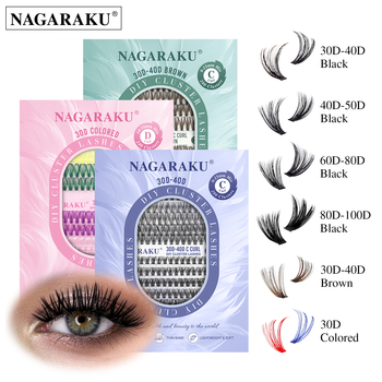 NAGARAKU 30D-100D Cluster Lashes DIY 280 Set Eyelash Extensions D Curl 9-15mm Mixed Lengths False Eyelashes