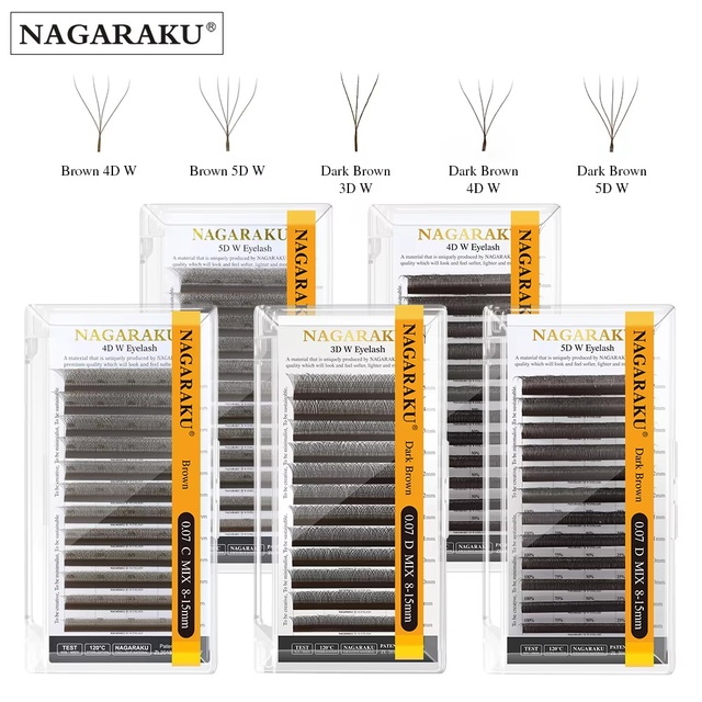 NAGARAKU Brown Automatic Flower W Shape Bloom 3D-5D Premade Fans Eyelash Extensions