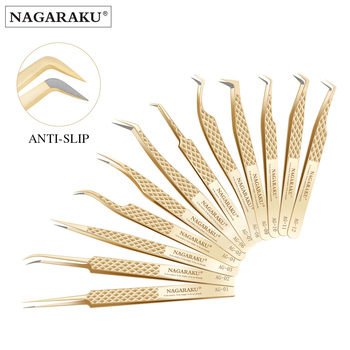 NAGARAKU Golden Color Precision Fiber Tip Tweezer for Eyelash Extensions Professional Eyelash Tweezers