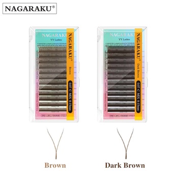 NAGARAKU Hand Woven YY Shape Brown Eyelash Extensions Premium Split Tips Brown Color False Eyelashes
