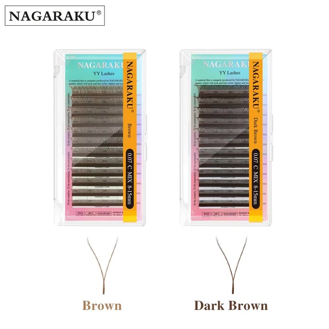 NAGARAKU Hand Woven YY Shape Brown Eyelash Extensions Premium Split Tips Brown Color False Eyelashes