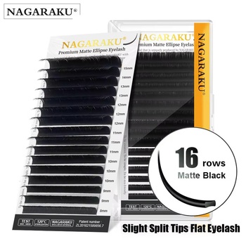 NAGARAKU Matte Black Ellipse Flat False Eyelash Extensions Split Tips Ellipse Shaped Eyelashes Individual False Lashes