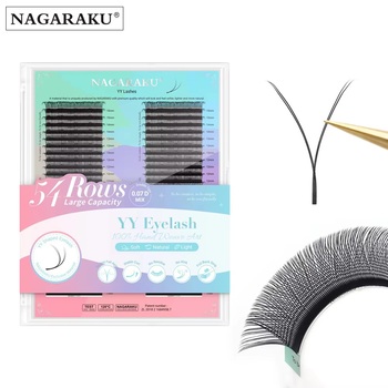 NAGARAKU YY Eyelash Extensions High Large Capacity 54 Rows Handwoven Y Shaped Mesh Technology Wispy Cluster Matte Black